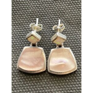 Vintage 925 sterling silver earrings Pink MOP & Small Opalescent Stones Estate